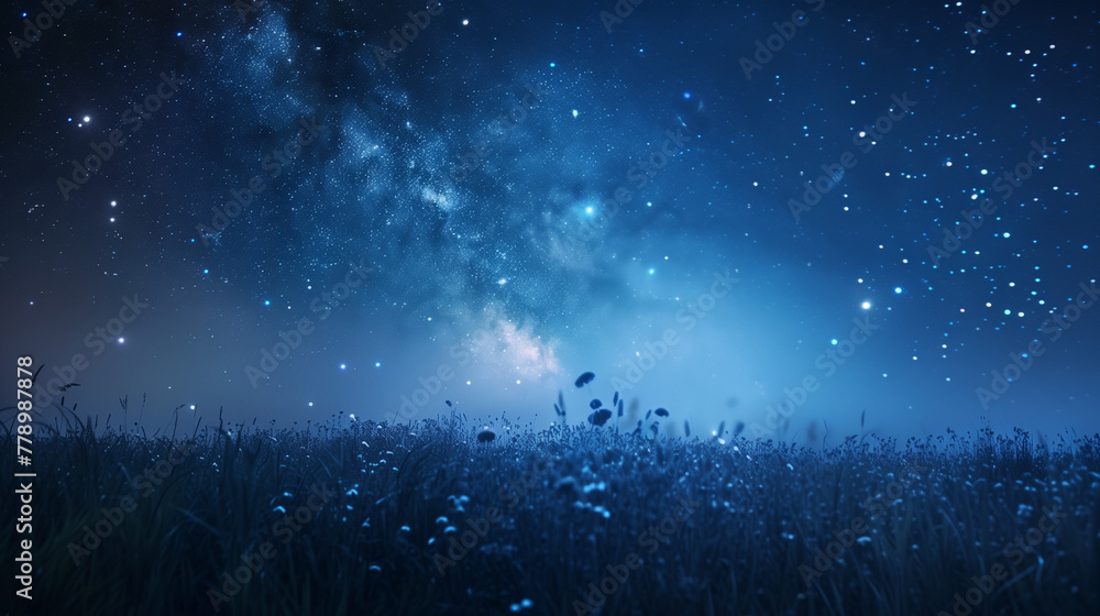 grassland and starry night sky grassland and starry night sky