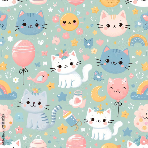 Cats themed Colorful cute baby and children patterns