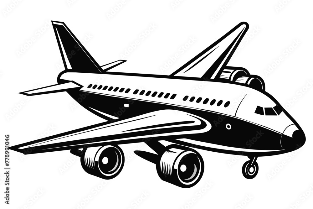 airplane-with-black-and-white-color vector illustration 