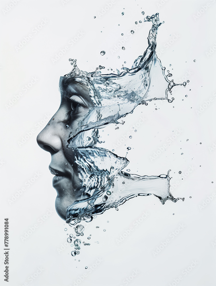 Woman face and splash,created with Generative AI tecnology. Woman face and splash,created with Generative AI tecnology.