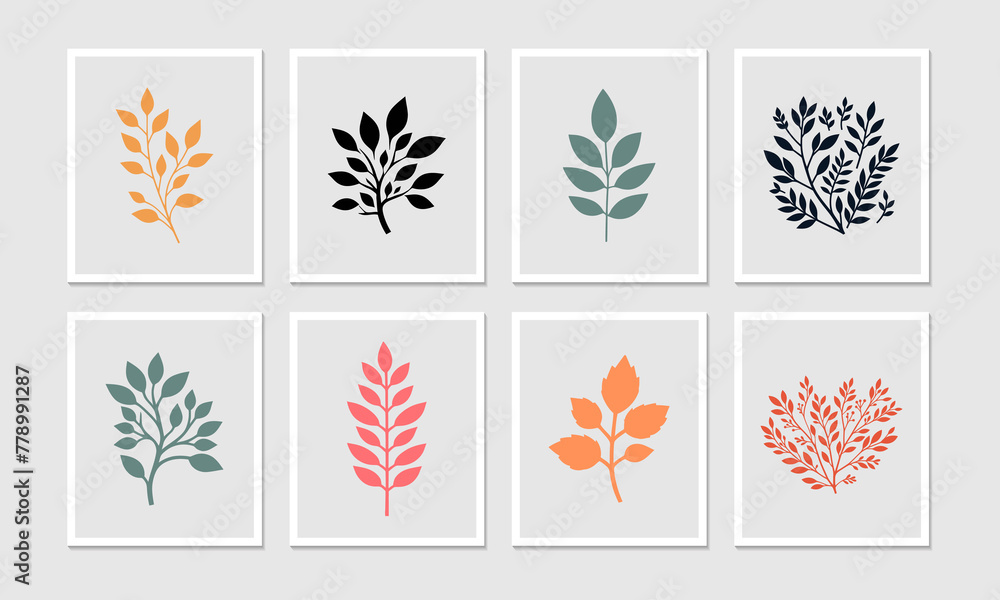 Set of leaves silhouette of plants, leaves, and vector illustration for poster, wall art design Set of leaves silhouette of plants, leaves, and vector illustration for poster, wall art design