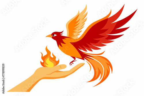  A fiery bird takes off from the palm of the hand vector illustration photo