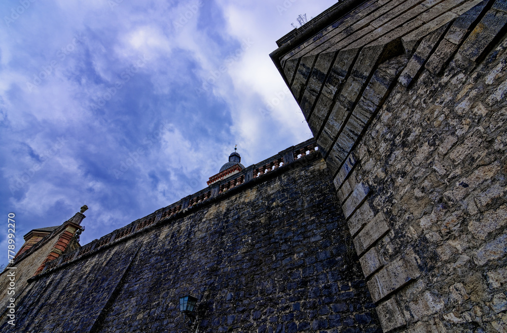 A beautiful day in the medieval city of Wurzburg on a rainy day.