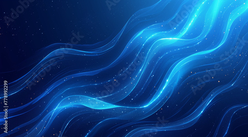 Blue lines float like waves on a dark background, technology or digital style blue and black background. Can be used as computer desktop wallpaper and slideshow background with black whiteout areas
