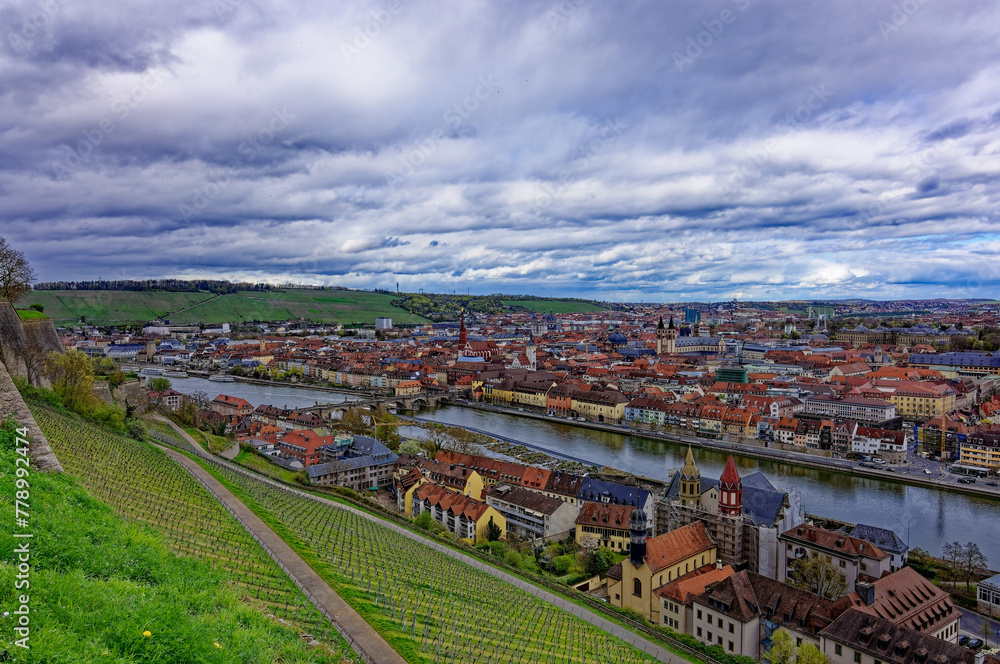 A beautiful day in the medieval city of Wurzburg on a rainy day.