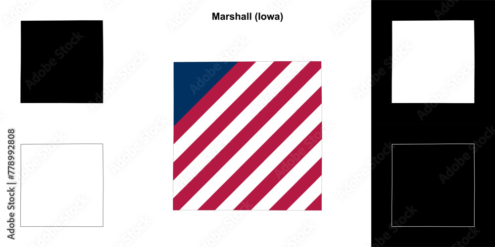 Fototapeta premium Marshall County (Iowa) outline map set
