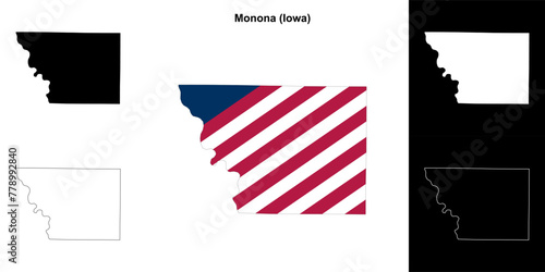 Monona County (Iowa) outline map set photo