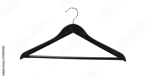 Black wooden hanger isolated on a white background with a clipping path