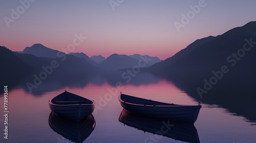 Twin boat at lake in Twilight after sunset
 photo