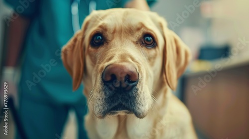 Dog looking at camera in veterinary office