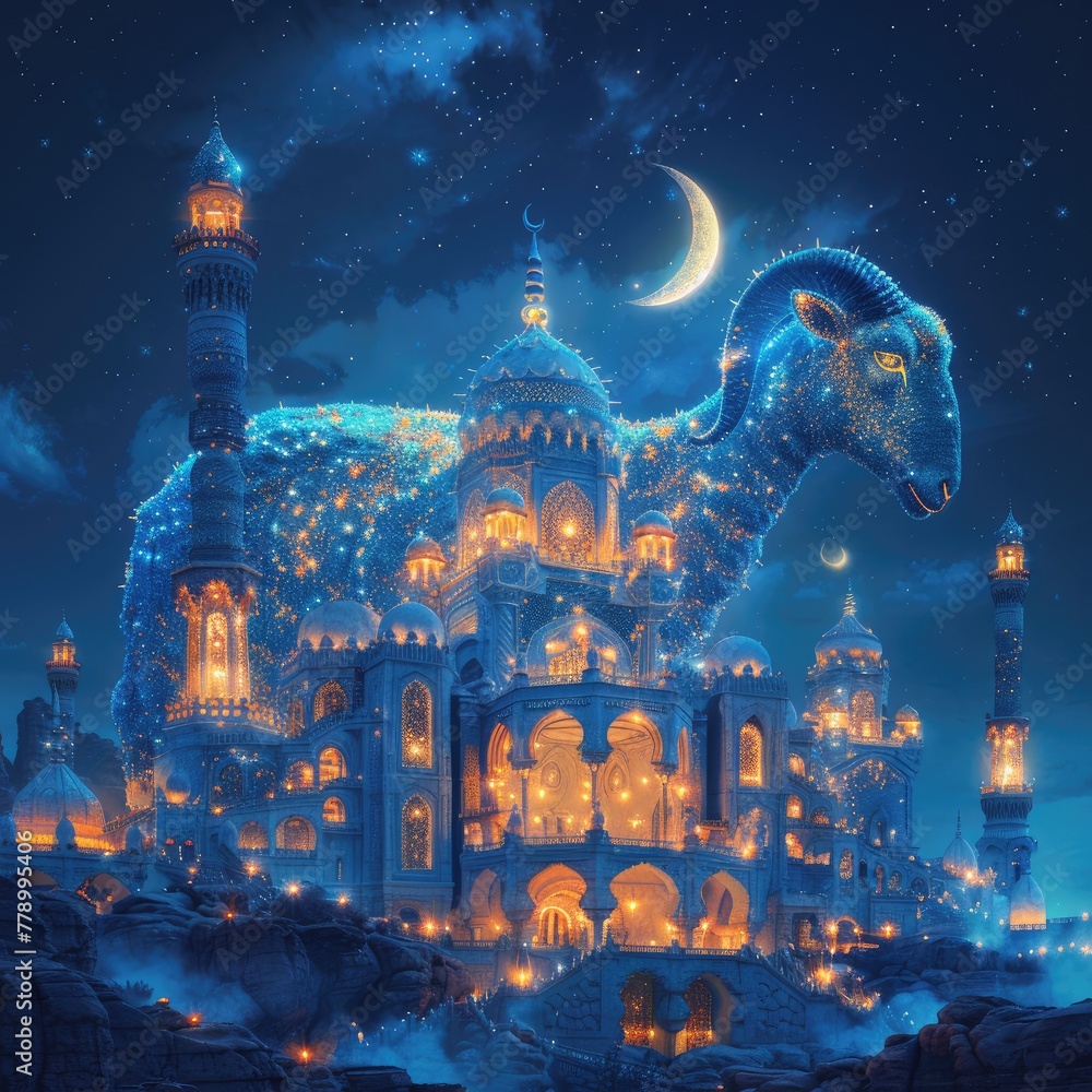 Obraz premium Embracing tradition, happy eid al-adha, a celebration of faith, family, and generosity, as we honor the significance of sacrifice and the blessings of community.