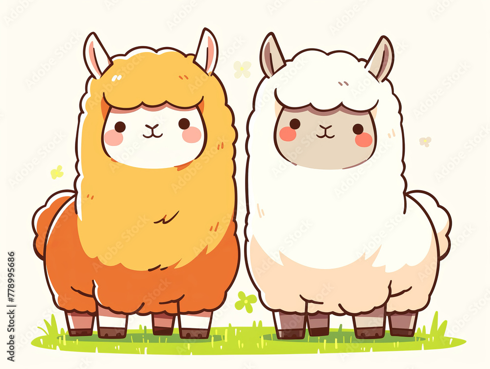 Fototapeta premium Two cartoon llamas standing next to each other