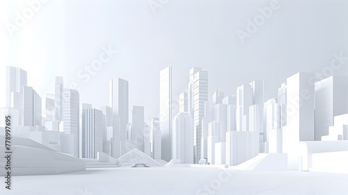 Minimalist Cityscape of Stunning Architectural Wonders in Futuristic 3D Render on Pure White Background