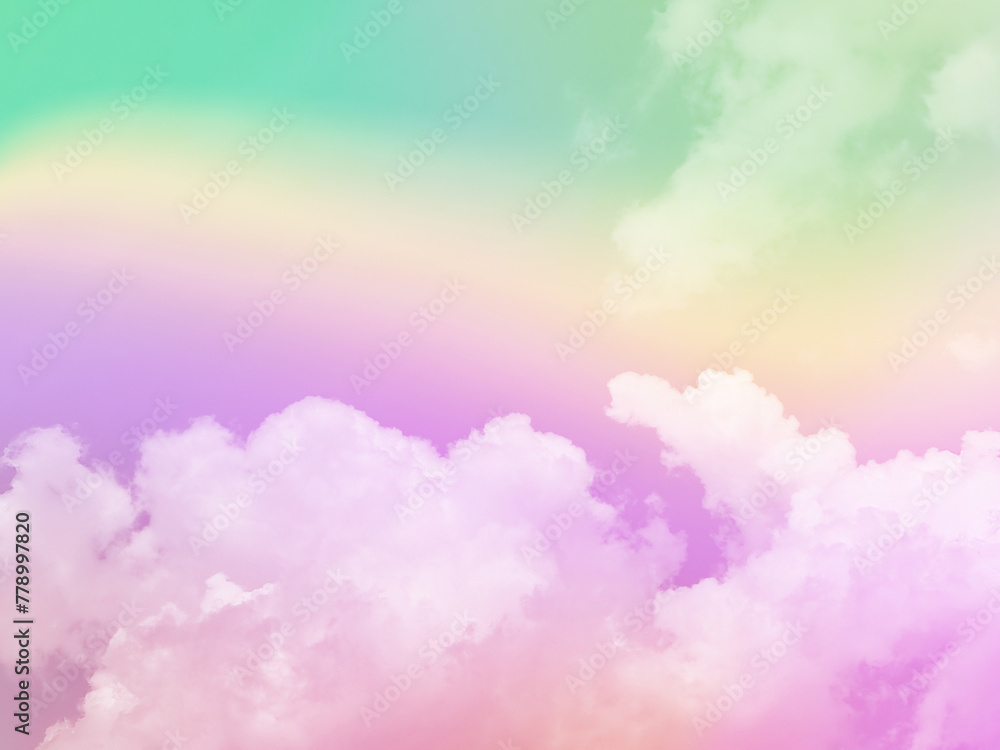 beauty sweet pastel green and violet colorful with fluffy clouds on sky. multi color rainbow image. abstract fantasy growing light