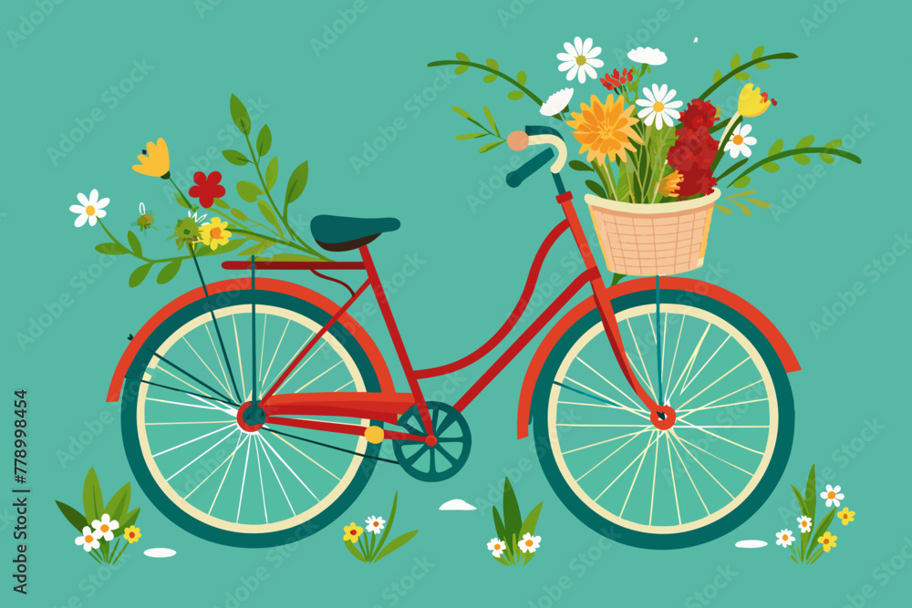 bicycle carrying wildflowers on basket