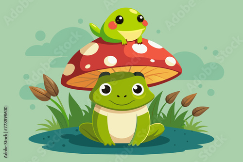 Mushroom vector illustration on a little frog heads