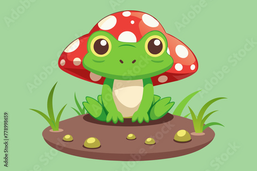 Mushroom vector illustration on a little frog heads