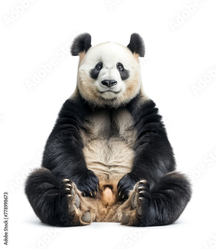 Giant panda sitting with legs outstretched