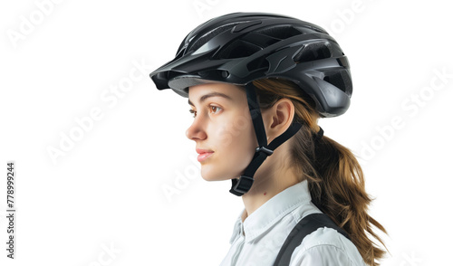 Bike helmet - woman putting biking helmet on transparent