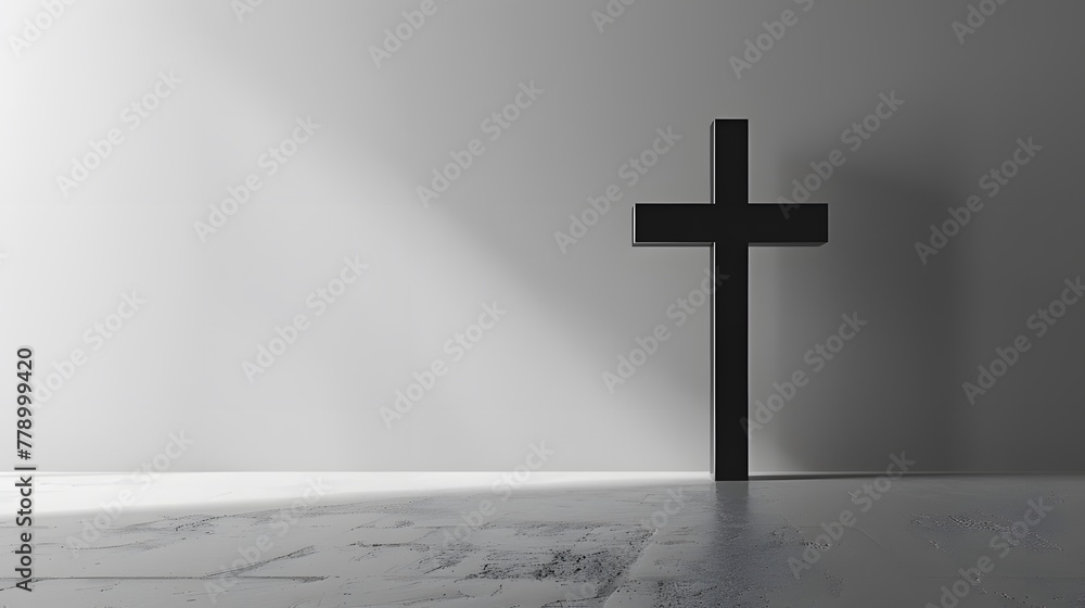 Naklejka premium Minimalist cross in front view, solemnly standing against blank background.