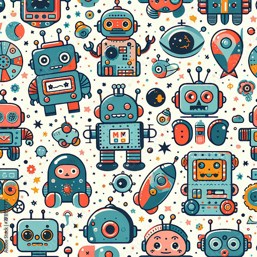 Robots themed Colorful cute baby and children patterns