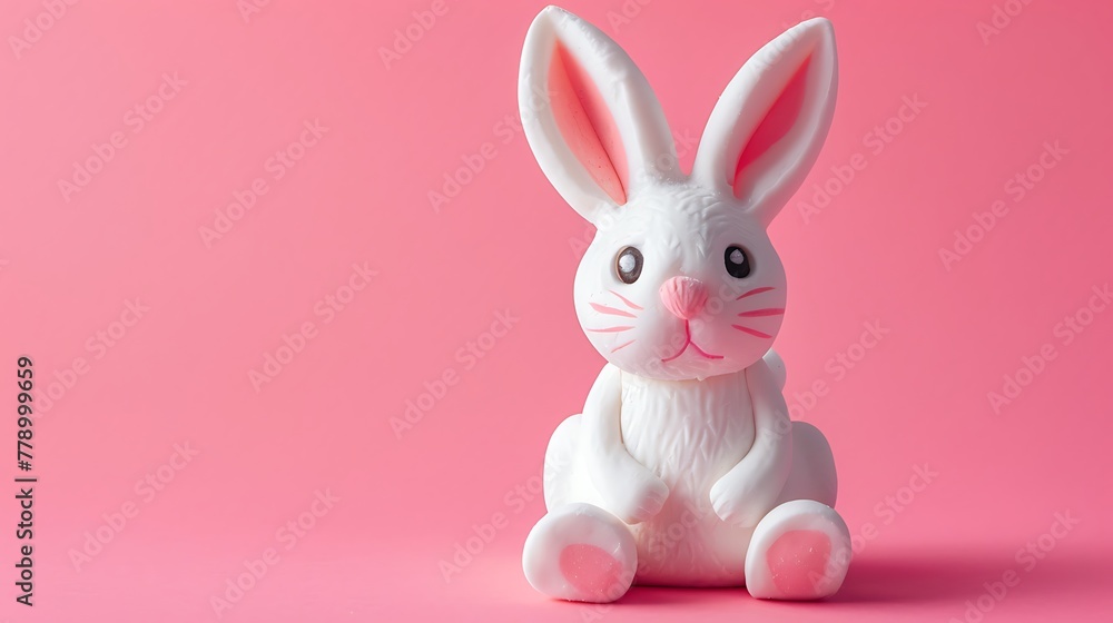 Easter bunny design handmade with plasticine on a pink background Easter bunny design handmade with plasticine on a pink background