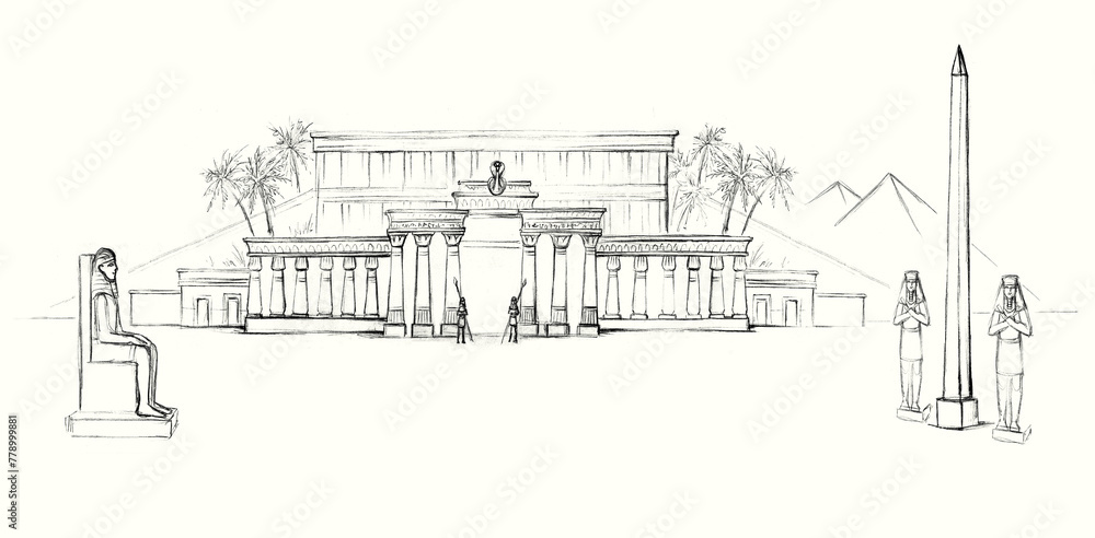 Obraz premium Pencil drawing. Ancient Egypt palace