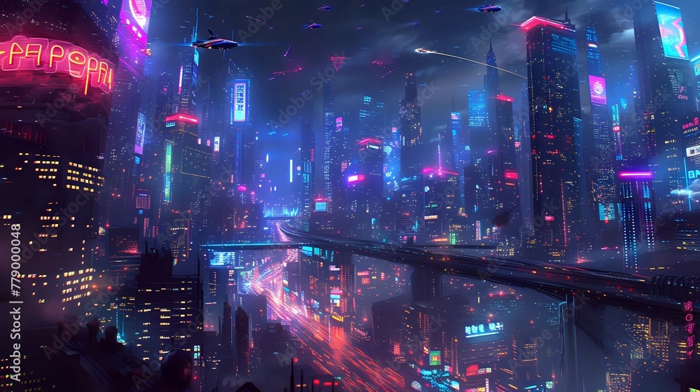 Metropolis Majesty: A Futuristic Skyline Symphony./n