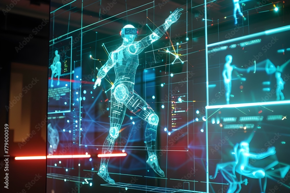 3D Hologram of Coding Robot Brian Interacting with Digital Mid-Air Display 3D Hologram of Coding Robot Brian Interacting with Digital Mid-Air Display