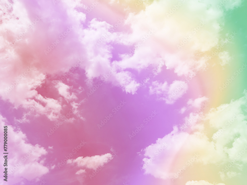 beauty sweet pastel violet and yellow colorful with fluffy clouds on sky. multi color rainbow image. abstract fantasy growing light
