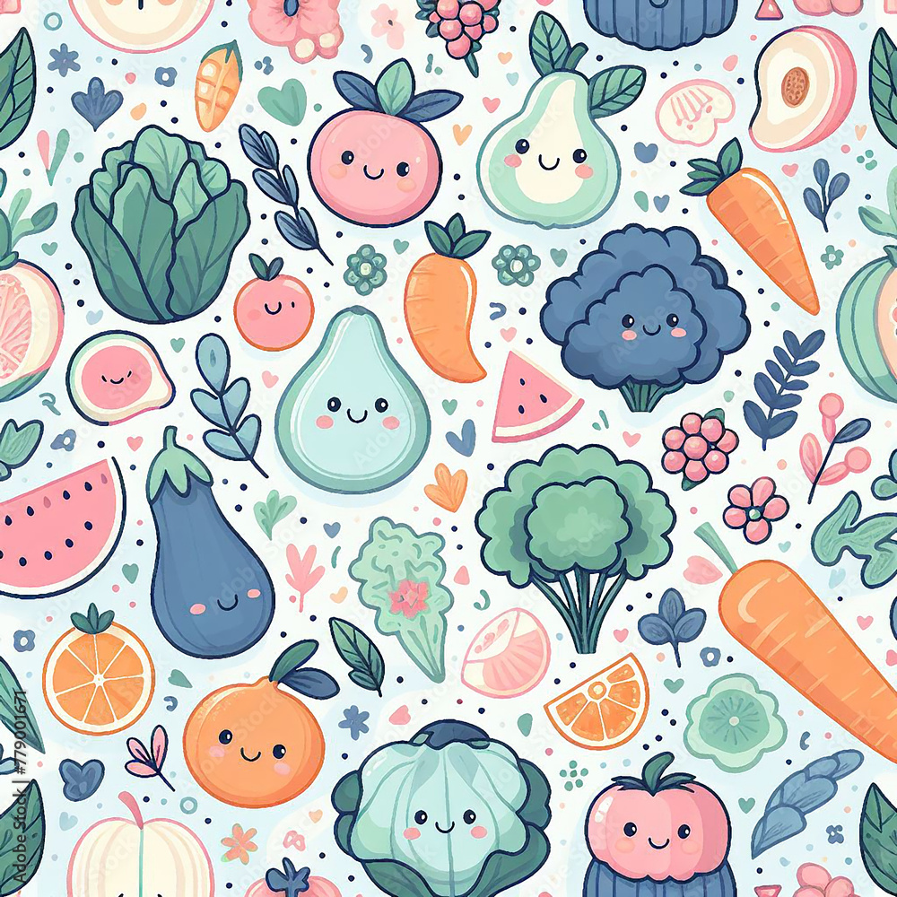 fruit and vegetables themed Colorful cute baby and children patterns fruit and vegetables themed Colorful cute baby and children patterns