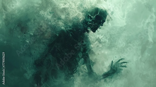 The undead ripped the chest to release the evil power inside, digital art style, illustration painting © tonstock