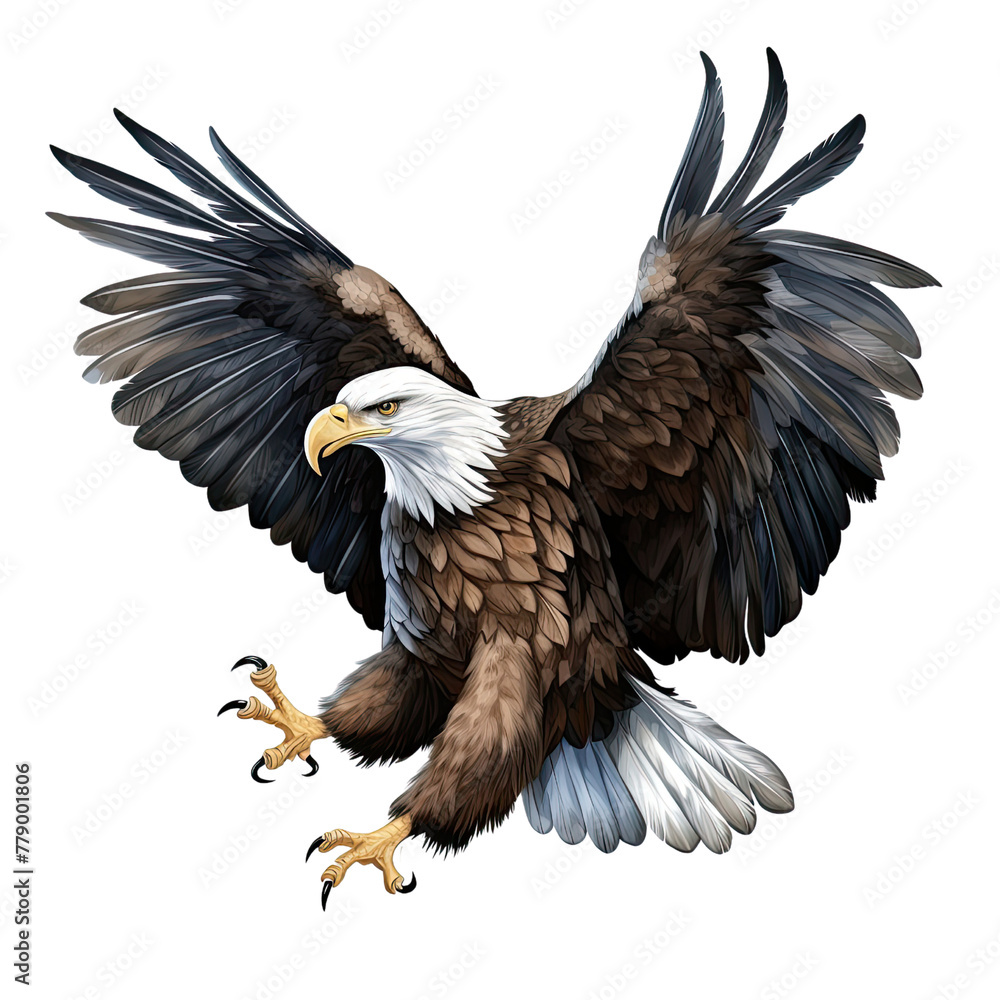 AI-generated watercolor flying Eagle clip art illustration. Isolated elements on a white background. AI-generated watercolor flying Eagle clip art illustration. Isolated elements on a white background.
