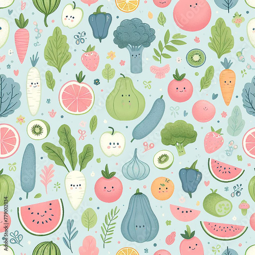 fruit and vegetables themed  Colorful cute baby and children patterns