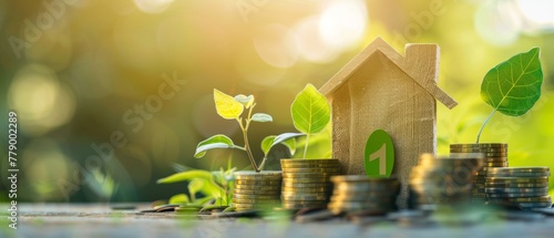 A real estate investment concept, which consists of investing in a house, selecting a location, identifying energy efficiency, and assessing the property value. You can search for homes, land, photo