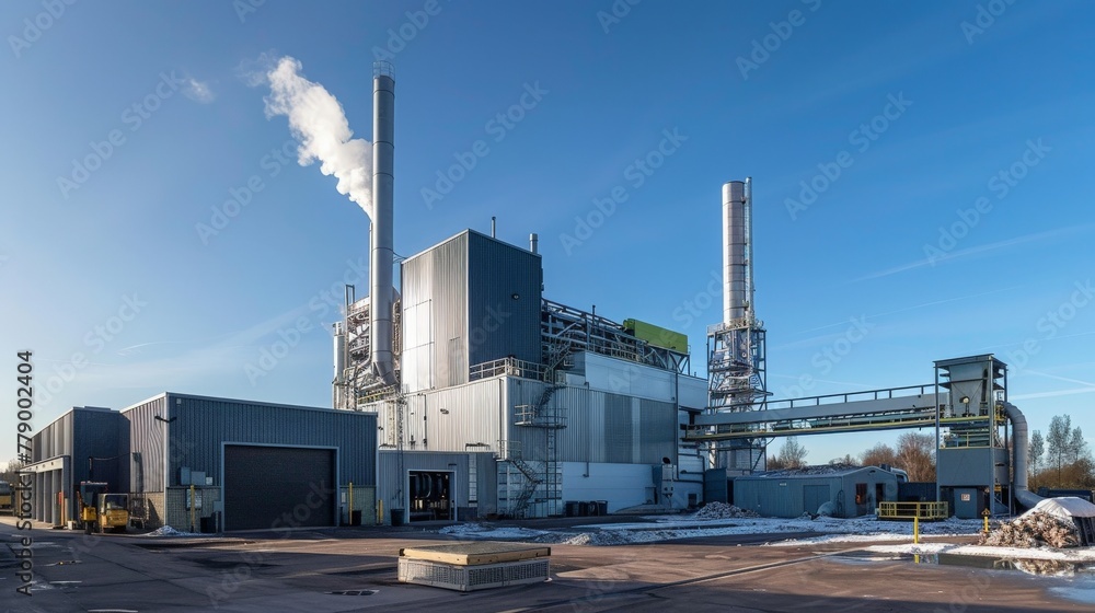 A panoramic shot of a biomass plant, turning organic waste into vital grid input. A panoramic shot of a biomass plant, turning organic waste into vital grid input.