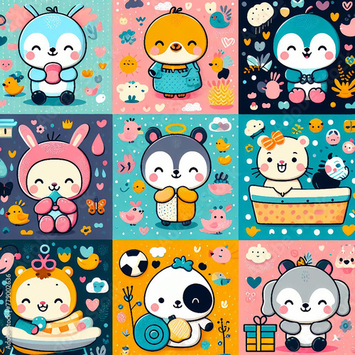 Animal themed Colorful cute baby and children patterns photo