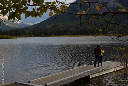Couple enjoying Vermilion Lakes, Canada.