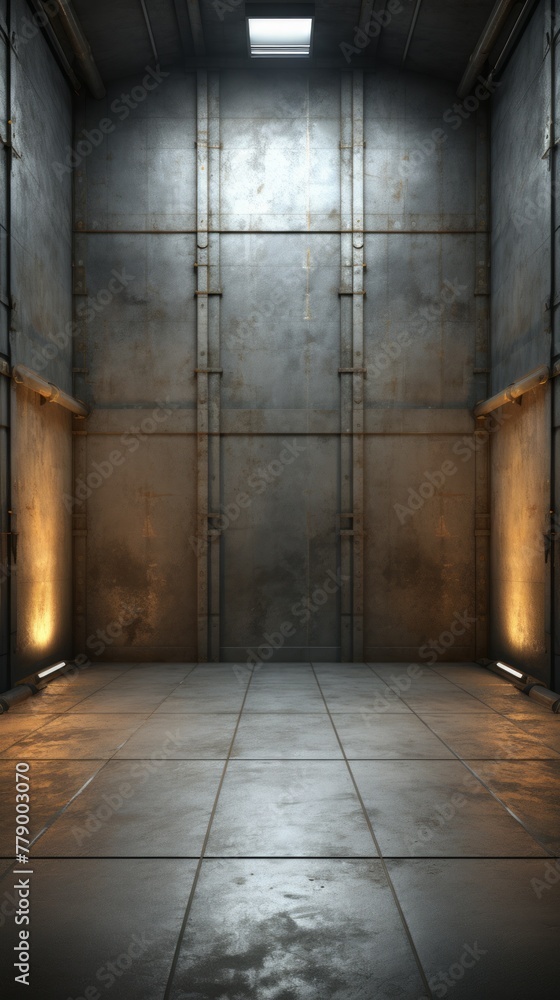 Grungy concrete room with bright lights