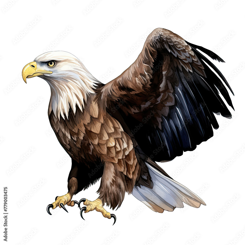 Obraz premium AI-generated watercolor flying Eagle clip art illustration. Isolated elements on a white background.