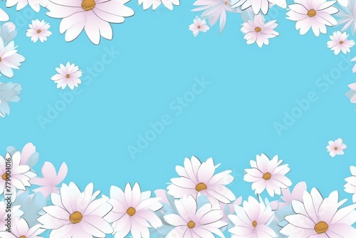 Sky Blue and white daisy pattern  hand draw  simple line  flower floral spring summer background design with copy space for text or photo backdrop 