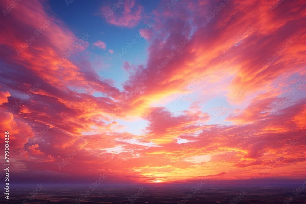 A vivid sunset sky with bright red and yellow clouds