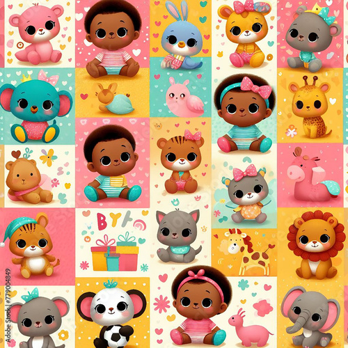 Animal themed Colorful cute baby and children patterns photo