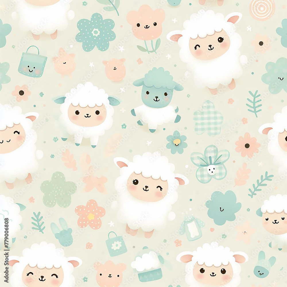 sheep themed colorful cute baby and children patterns