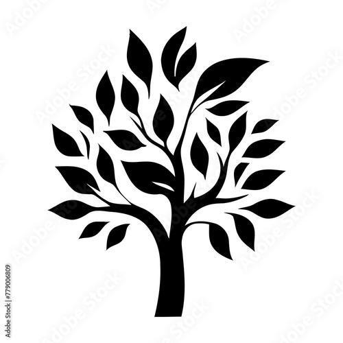 Floral branch and minimalist tree silhouette on transparent background png