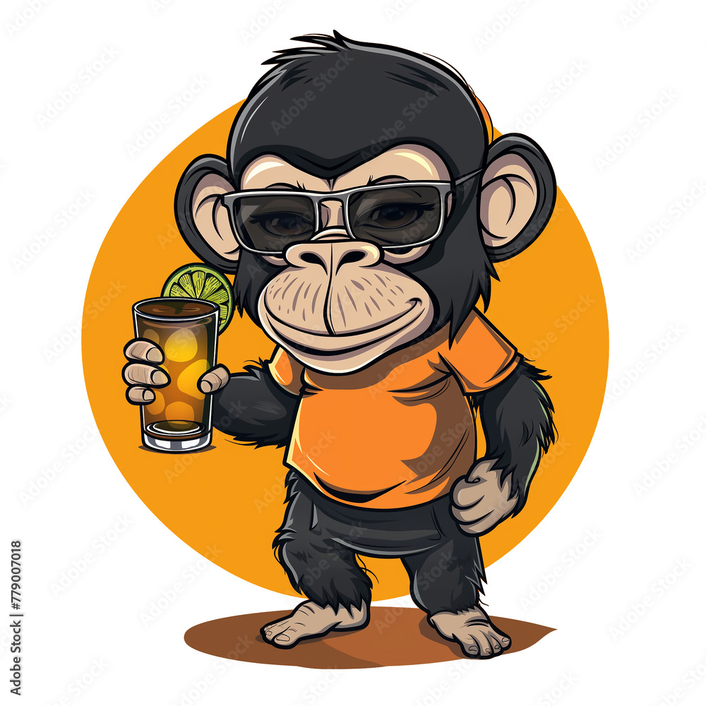 Fototapeta premium t-shirt design of a cartoon monkey with sunglasses