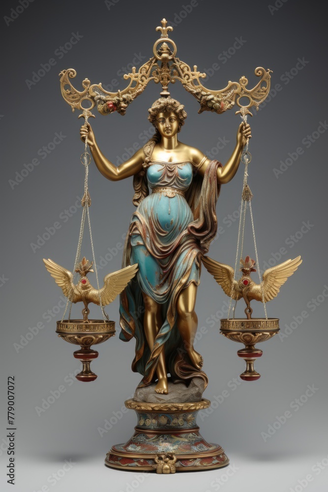 A gilded bronze and champleve enamel figure of Justitia