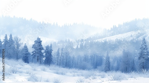 Snow-covered pine trees on a hillside