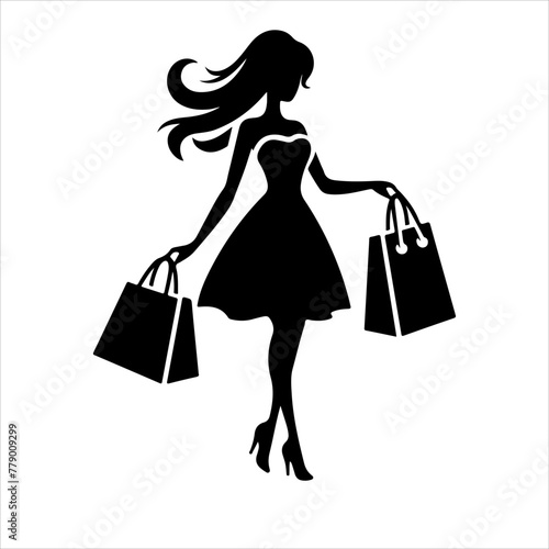 Women silhouettes with shopping bags. Shopping girl vector silhouette vector illustration