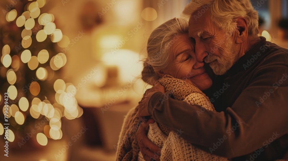 A warm embrace between loved ones in a home filled with soft, ambient lighting, conveying comfort and care.